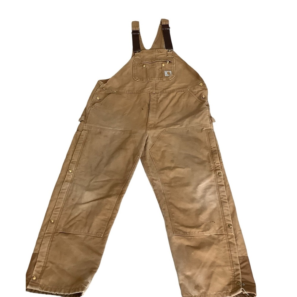 Carhartt R41 Men's 46x32 Brown Duck Insulated Bib Overalls Double Knee